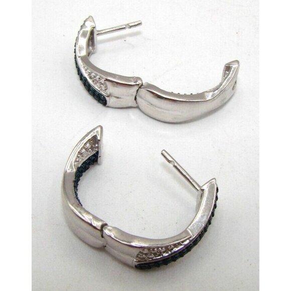 NEW Karis STS Womens Hoop Earrings Blue and Clear Rhinestones Silver Tone Pierce - Picture 10 of 11